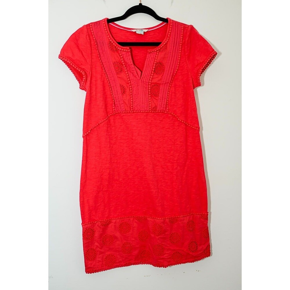 Boden Dress‎ 6 Red eyelet midi Cotton pullover v-neck T-shirt